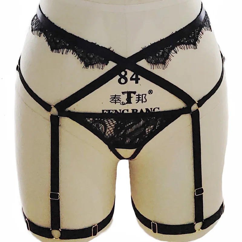 

Women Sexy Lace Garter Belt Body Cage Leg Stockings Perspective Top Thigh-Highs Suspender Belt Pole Dance Bondage Harness Garter