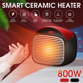 

800W 110V/220V Mini Ceramic Electric Heater Portable Home Office Space Heating Warm/Cold Fan 3 Gears Touch Control Silent