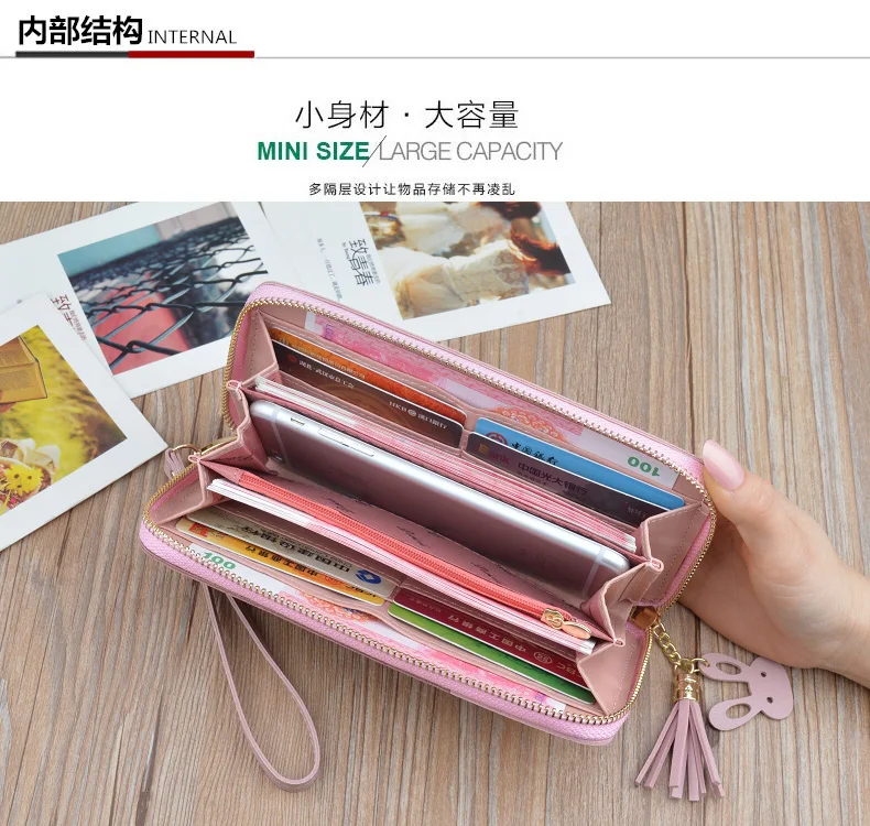 Luxury Brand Leather Wallets Women Long Zipper Coin Purses Tassel Design Clutch Wallets Female Money Bag Credit Card Holder