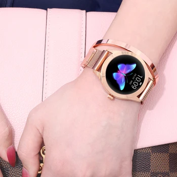 

Stainless Steel KW10 Women Smartwatch Lady Bracelet Heart Rate Monitor Sleep Monitoring Leather Smart Watch IOS Android