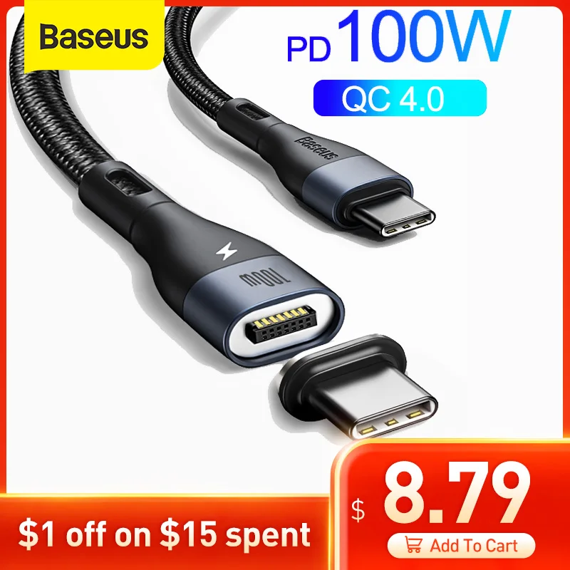 Кабель Baseus 100 Вт USB C к Type для Xiaomi Redmi Note 8 Pro Быстрая зарядка 4 0 PD MacBook зарядный кабель