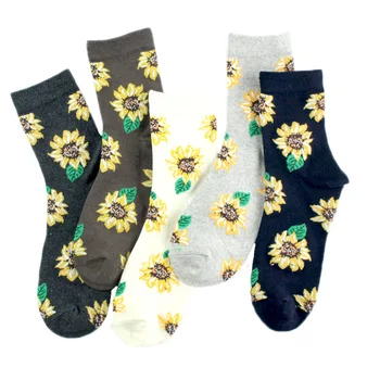 

EU35-43 NEW Autumn Winter Sunflower Socks Creative Art Harajuku Japanese Women Socks High Quality Cotton Tide Sox