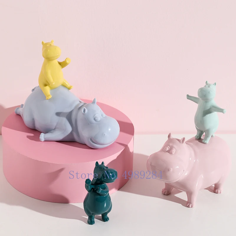 

Creative ceramics Simulated animal Cartoon hippo Modern home Decorative ornaments Ceramic crafts Children's room figurines