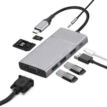 

8 in 1 Type-C to HDMI/VGA/PD/USB/Micro-SD/TF Card Reader Docking Station Hub for Notebook MacBook Smartphone expansion Converter