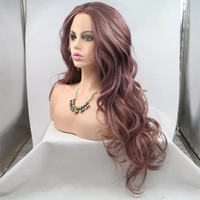 Лавандовые фиолетовые натуральные волнистые синтетические парики на кружеве бесклеевые термостойкие волокна средняя часть волос для модных женщин парики