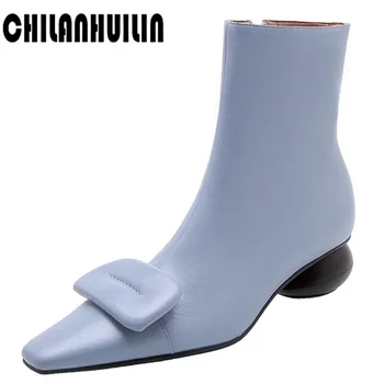 

new brand shoes spring autumn boots women side zipper pointed toe botas botines ball heel high heels soft leather martin booties