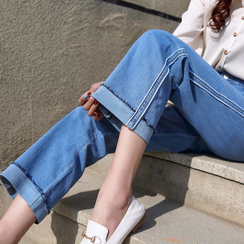 

Wide Leg Jeans New Loose High Waist Cropped Pants Bell Bottom Straight Leg Vintage Plus Size Ripped Spodnie Mom Baggy Roupas