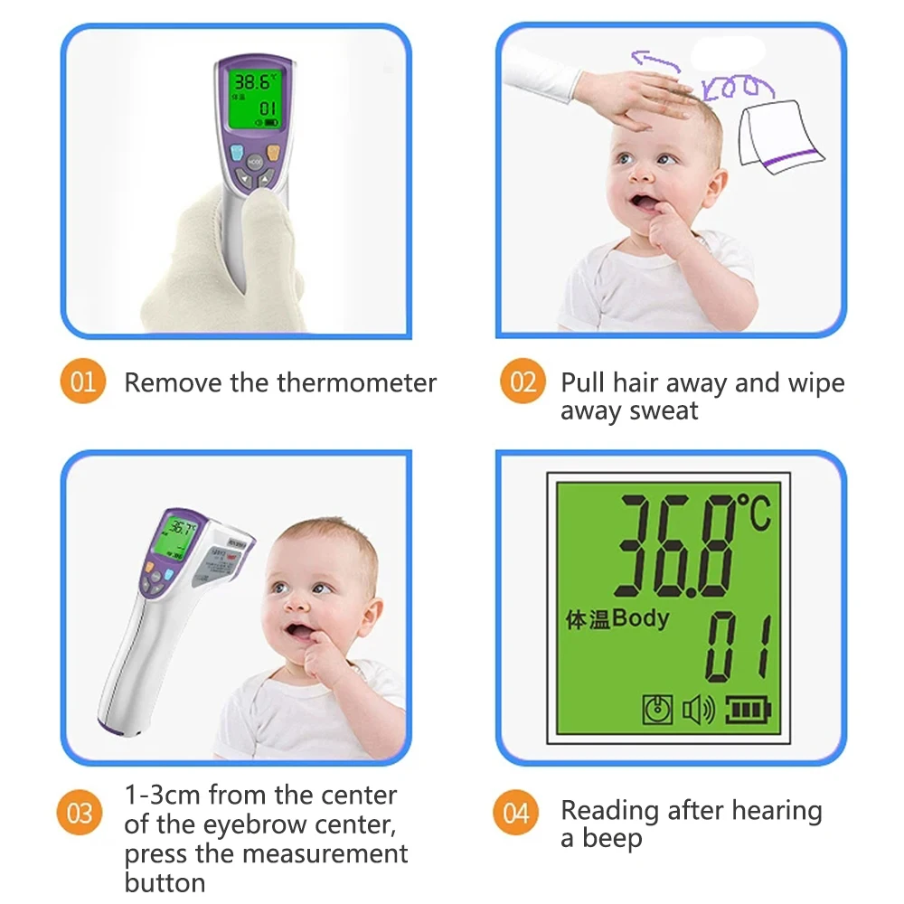 Цифровой термометр инфракрасный детский лоб для взрослых Бесконтактный с