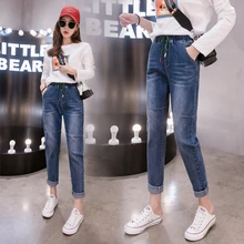 Плюс размеры для женщин в винтажном стиле; Узкие женские брюки с высокой талией джинсы Mujer femme feminino брюки джинсовые штаны Гарун женский K0287