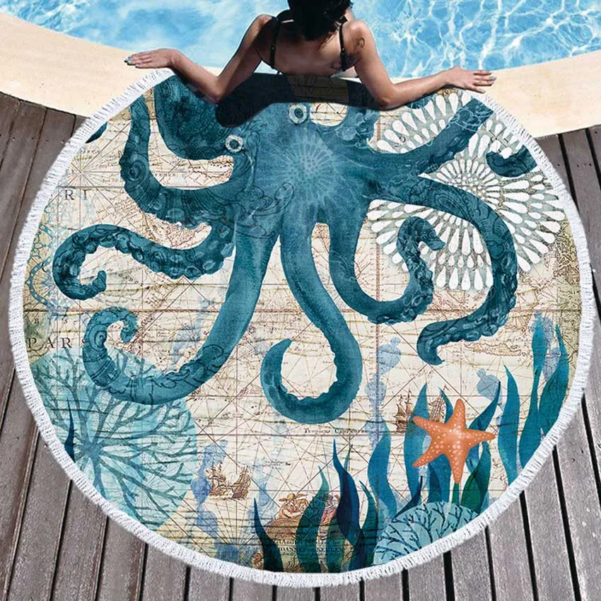 Sea Turtle Round microfiber towel bath towel cotton beach towel Beach Towel Undersea World Thick Shower Bath Towels Microfiber Summer Swim Circle Yoga Mat 150cm With Tassels