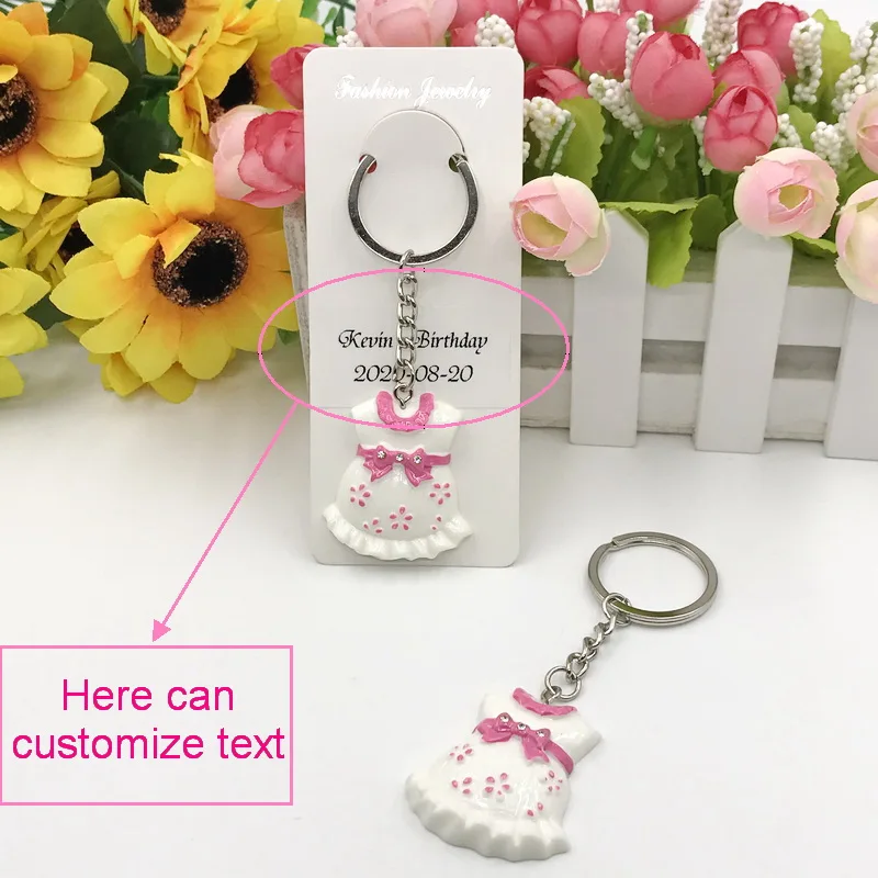 10PCS Unique Birthday Party Gift Customized Sticker Pink Dress Keychain In Box Baby Girl Christening Keepsake For Guest | Дом и сад