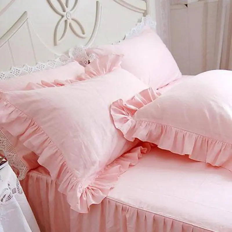 2pcs Solid Pillow Case European Princess Ruffle Pillow Cover