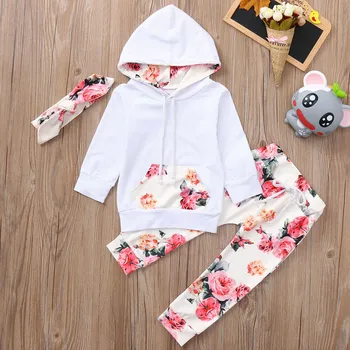 

TELOTUNY Children's clothing Infant Baby Boys Girls Long Sleeve Hooded Tops sweater tracksuit Floral Print Pants Outfits Set Jul