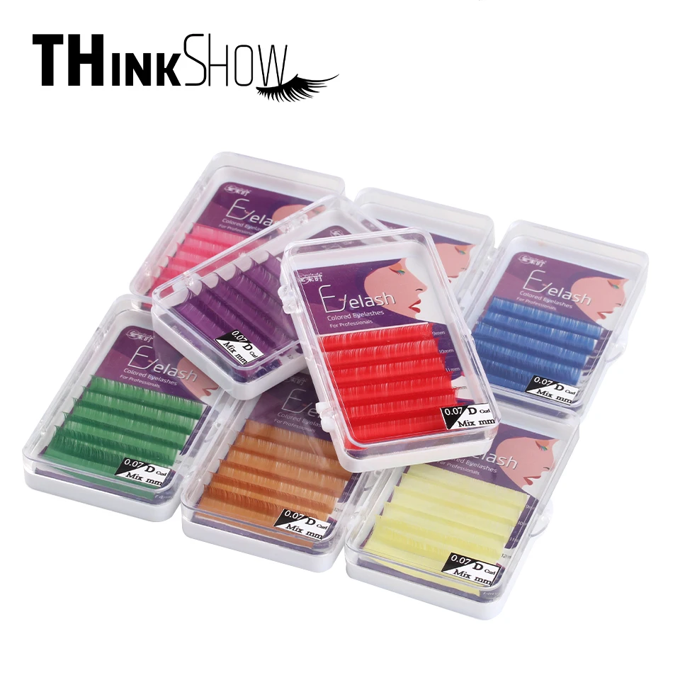 

THINKSHOW цветные ресницы наращивание 0,07 мм C/D изгиб 9-14 мм Смешанные легкие объемные ресницы 6 рядов самостоятельные накладные ресницы