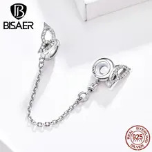 Цепочка безопасности BISAER, 925 пробы, серебряные крылья, пробка, перья, безопасная цепочка, бусины, подходят для шармов, браслеты, 925 серебряные ювелирные изделия EFC083