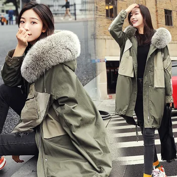 

2020 new female Korean version of the large fur collar down jacket cotton jacket in the long section of women's clothing