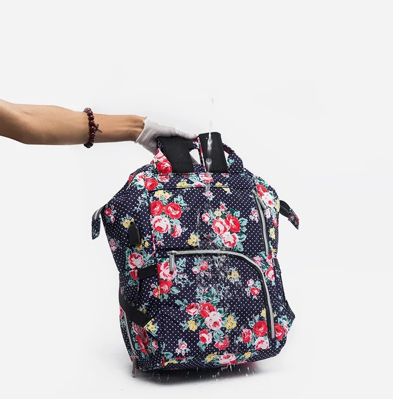 Модная, для детских подгузников Сумка рюкзак цветочный Водонепроницаемый многофункциональная дорожная сумка, сумка для подгузников включают в себя изменение и пусковая площадка Герметичная сумка