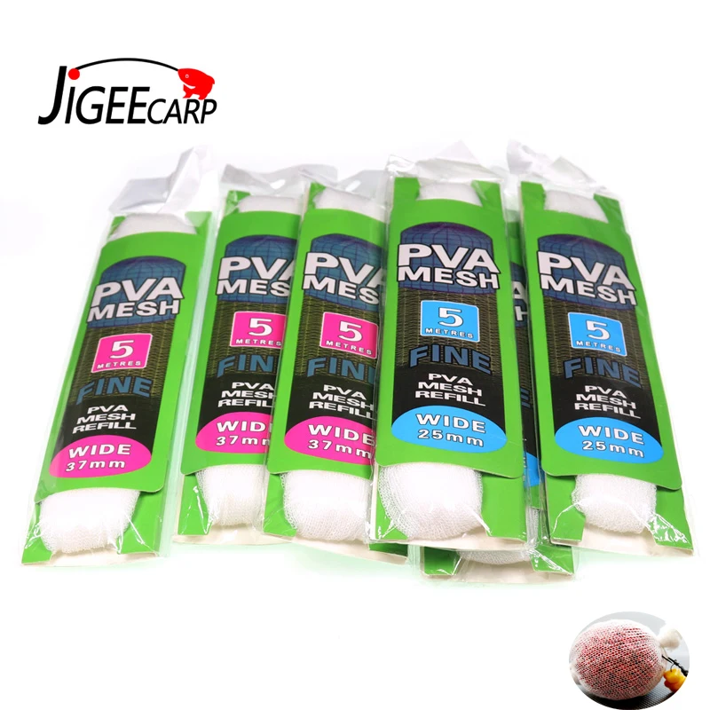 

JIGEECARP 2/5m Carp Fishing PVA Mesh Refill Roll Hair Rig Hook Bait Feeder Bags Boillie Rigging Rig Hook Water Dissolving Feeder