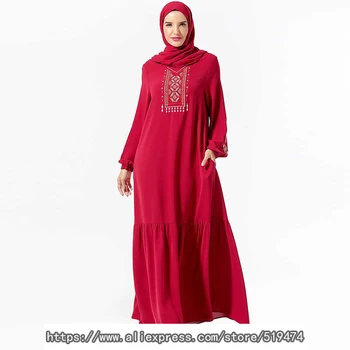 

Red Abaya Kaftan Dubai Hijab Muslim Dress Women Turkish Dresses Girls Islamic Clothing Caftan Tesettur Elbise Baju Muslim Wanita