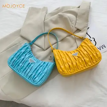 

Fashion Women Pleated Handbag PU Leather Female Simple Shoulder Underarm Clutch Purse Shopping Tote