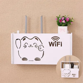 

White Wifi Router Storage Boxes Cable Power Plug Wire Wall Mounted PVC Panel Shelf Storage Rack Organizer Home Decor - 3 Size