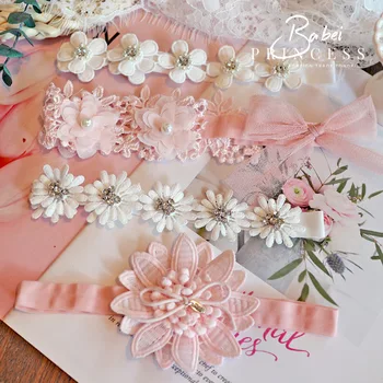 

2020 New Products Baby Hair Band INS Lolita Lace Bead Flower Baby Hair Band Hair Band Baptism Hair Accessories Headdress Beauty