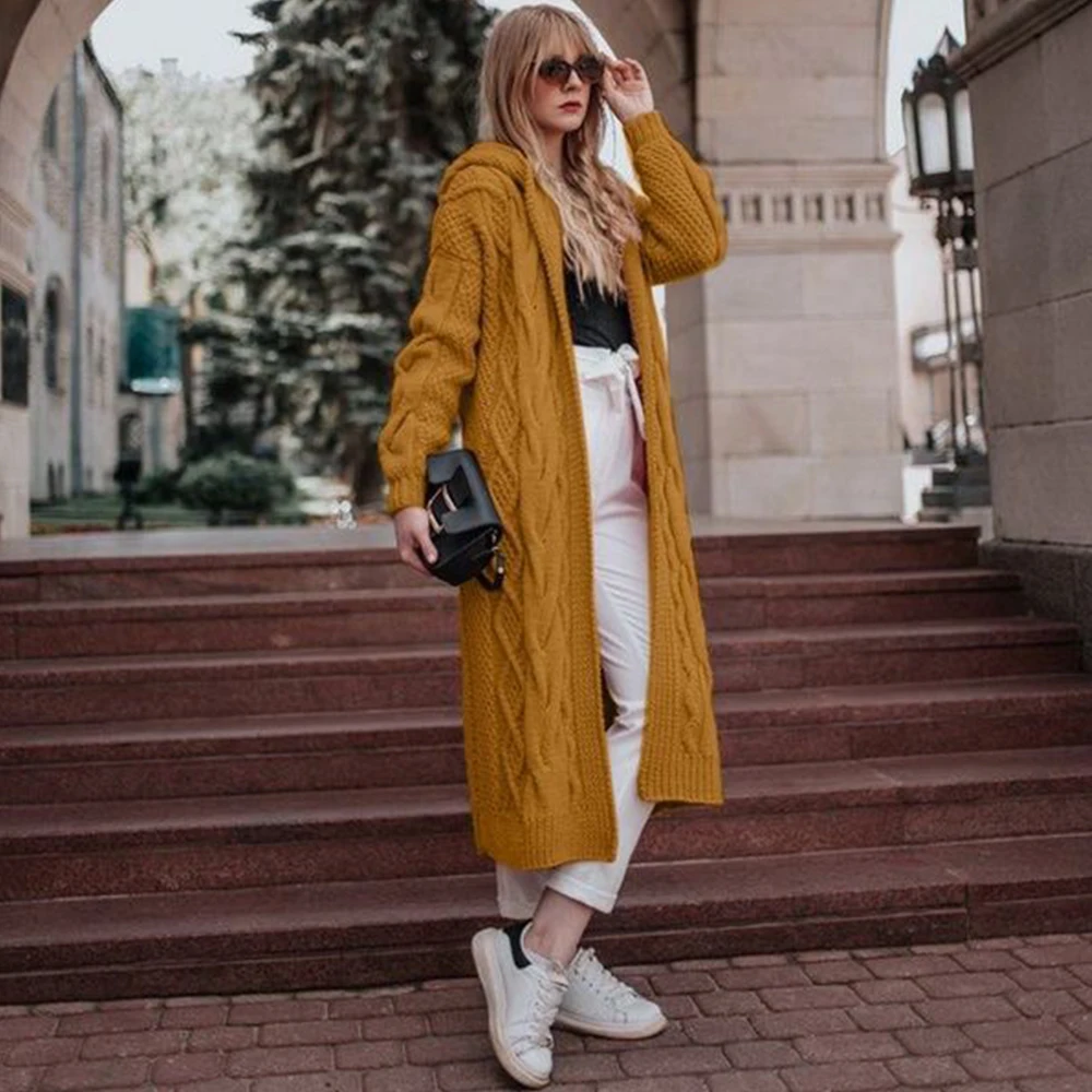 

Sweater Cardigan Women Long Knitted Hooded Plus Size Winter Clothes Korean Style Ladies Coat Fashion Outwear Autumn Coats D40