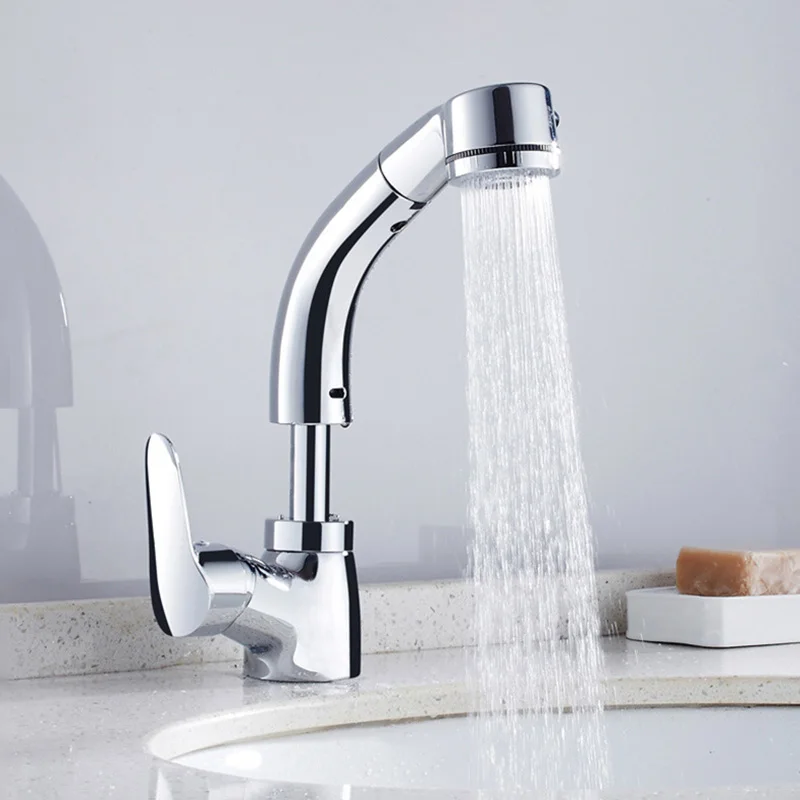 Pull Out Bath Sink Black Faucets Hot Cold Bathroom Mixer Tap Lift Up Down Finished 360° Water Shower Faucet Bathroom Product