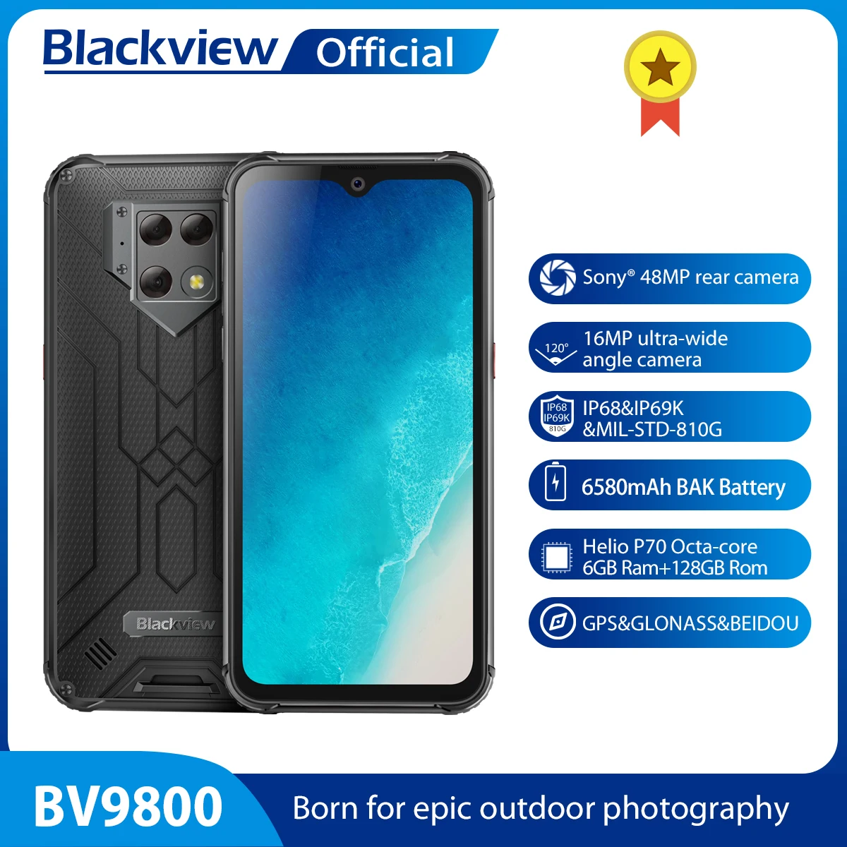 Blackview BV9800 Helio P70 Android 9,0 6GB+ 128GB смартфон 48MP задняя камера IP68 Водонепроницаемый 6580mAh 6," FHD мобильный телефон