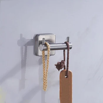 

Stainless Steel Bathroom Towel Clothes Storage Rack Silver Wall-mounted Door Wardrobe Hidden Hook Storage With screws