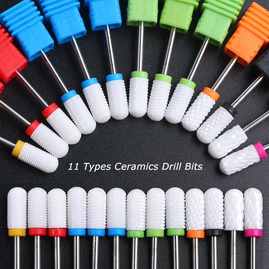 

11 Types Ceramic Cutters For Manicure 3/32" Nail Drill Bit Cuticle Cleaning Nails Polishing Tools Electric Manichine BEBB01-11