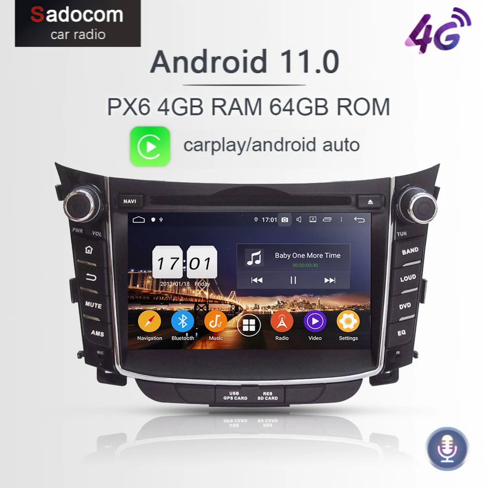 Автомобильный DVD-плеер PX6 2 din TDA7851 Android 11 0 8 ядер 4 Гб ОЗУ 64 ПЗУ для Hyundai I30 2011-2014