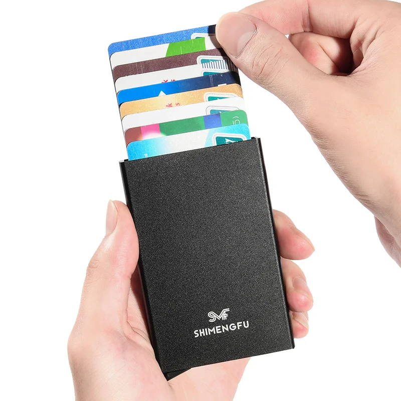 KEMY RFID dívat se na karta držák štíhlý hubený pop nahoře chytrá wallets muži ženy krám banka cardholder aluminium kov karta kapsa pouzdro