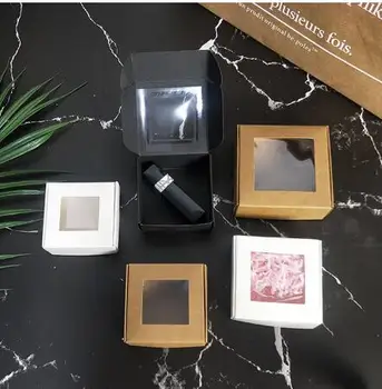 

10pcs/lot Small Kraft paper packaging box with window,cardboard handmade soap box,mini personalized craft paper jewelry gift box
