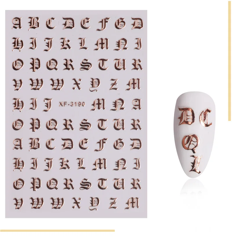5pcs/set Black/Gold/Rose gold/Sliver/White Letter 3d Nail Art Sticker Nail Decal Nail Adhesive Sticker Decals Nail Decoration