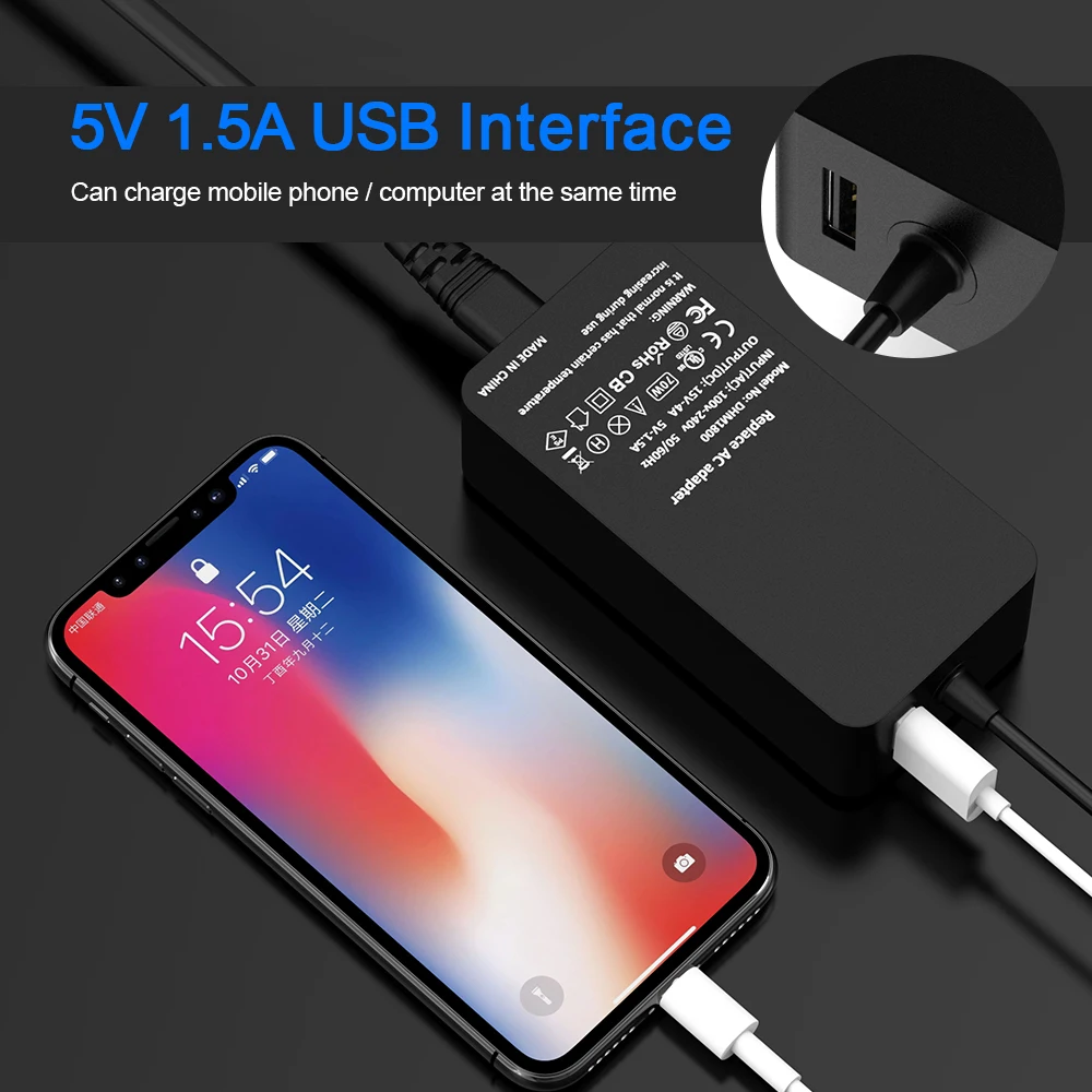 Rocketek 15V 4A 44W для Microsoft Surface GO Book1 Pro 3/4/5/6 ноутбука 1 AC адаптер питания быстрое зарядное