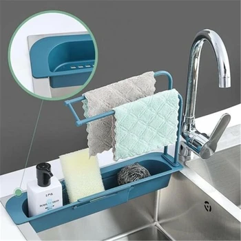 

Telescopic Sink Storage Rack Soap Sponge Drain Rack Storage Basket Faucet Holder Adjustable Shelf Organizer Kitchen Accessories
