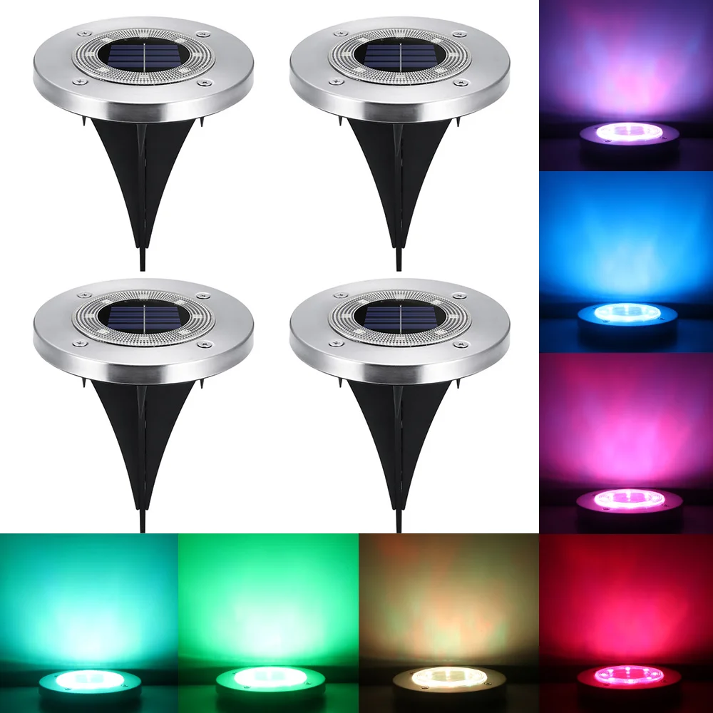 4 шт. RGB Солнечная наземная литиевая батарея наружное садовое освещение с 8 светодиодный ярд для домашнего декора подъездной дорожки