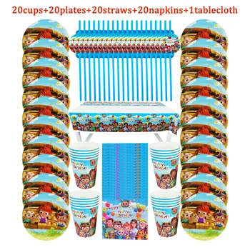 

81Pcs Cocomelon Theme Disposable Tableware Design Kid Birthday Party Paper Plate+Cup+Napkin+ Straw+Tablecloth Party Supplies