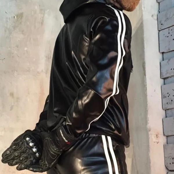 Giacca da uomo in pelle lucida con cappuccio giacca da Jogging tuta  sportiva|Men's Sets| - AliExpress