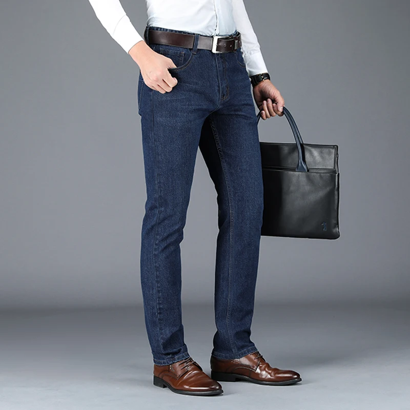 Loose Jeans Trousers Male Casual Straight Plus-Size Men Winter Business Autumn Mid Solid