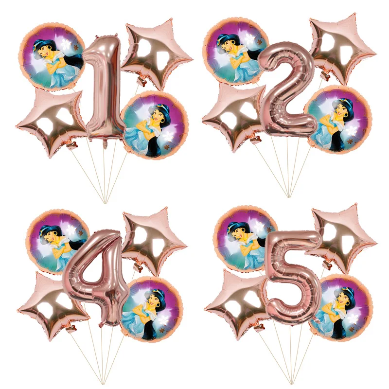 Jasmin rose gold set 6pcs 18inch rose gold Princess foil balloons Birthday Party decorations kids Snow White Anna baby gift 40inch number air globos - Цвет: Jasmin rose gold set