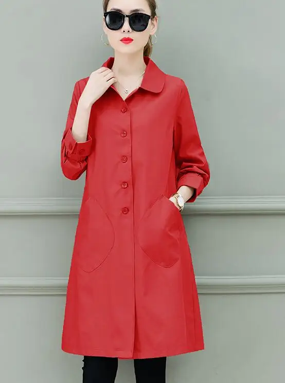 Женский Тренч, весна-осень, модный женский свободный длинный тонкий Тренч, Офисная Женская ветровка, деловая верхняя одежда, топы - Цвет: Red