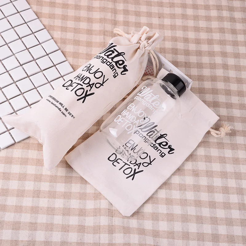 Glass transparent water cup flower teacup water bottle cute glass bottle waters plastic water bottle Brief Thermal Insulation - Цвет: have Cloth bag