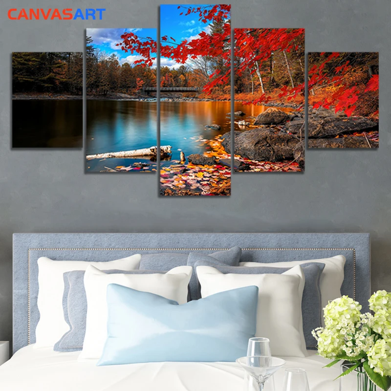 5 шт. картины на холсте Осенние лес озеро красивые пейзажи для гостиной настенное