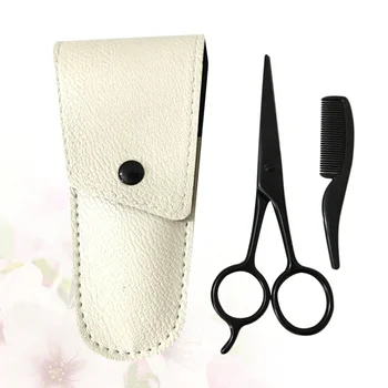 

3pcs Beard Scissors Set Stainless Steel Small Precision Scissors Beard Care Tool Beauty Grooming Kit (Black Scissors+Apricot Lea