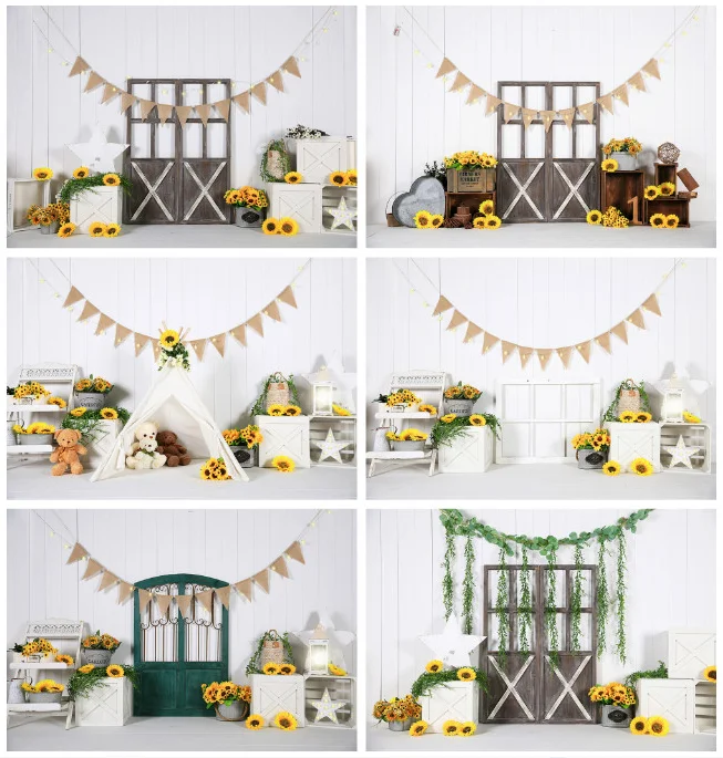 Baby 1st Birthday Sunflowers Decor Photography Background Newborns Cake Smash Photo Backdrop for Photographic Studio Photocalls |
