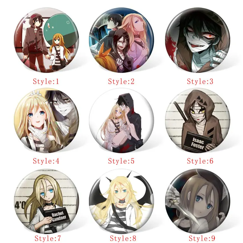 

58MM Angels of Death Anime Cosplay Badge Cartoon Brooches Pins Collection bags Badges for Backpacks Clothes