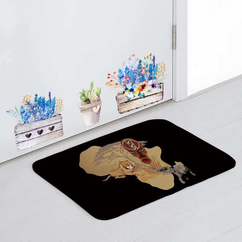 1 Африканский Черный животный напольный коврик с перьями жирафом слоном, животный дверной коврик, украшение для дома, кухни, нескользящий кухонный коврик из кораллового флиса - Цвет: 1