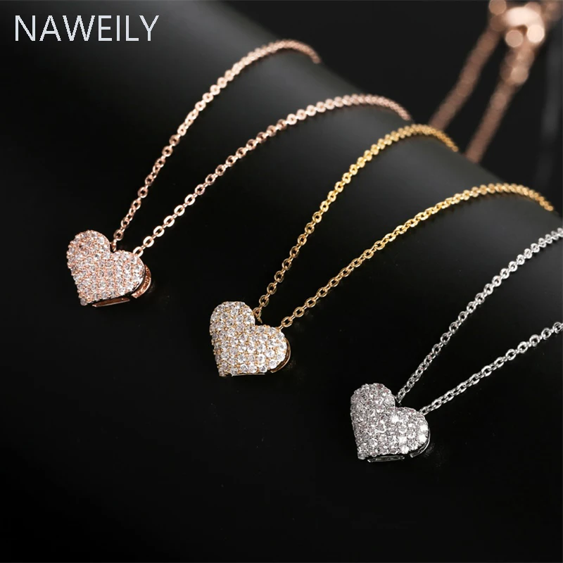 Ожерелье женское с кулоном в форме сердца сверкающая Подвеска из циркона ААА